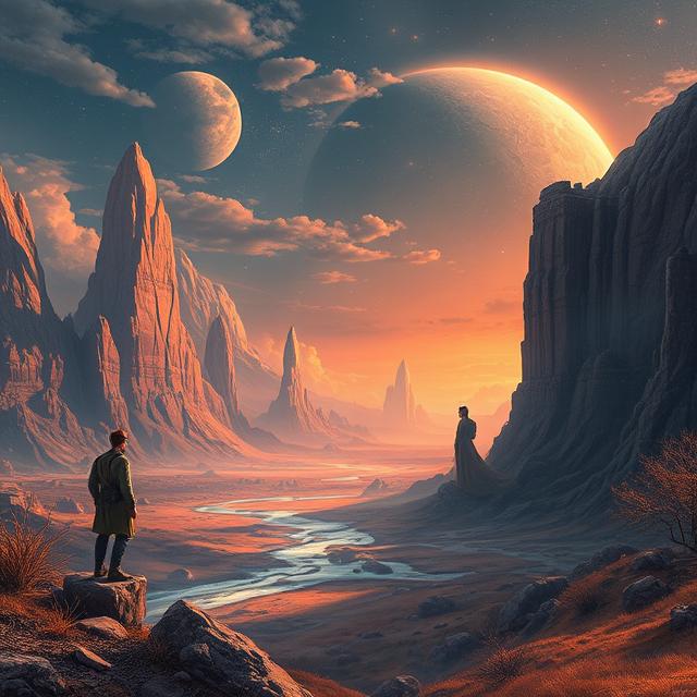 Digital Print – "Twin Moons Rising" | Sci-Fi Fantasy Landscape Wall Art | Futuristic Canyon Planet | Instant Download Poster