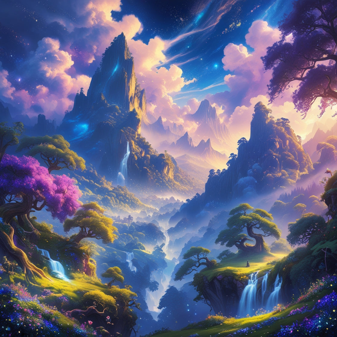 Digital Print – “Whispers of Aravelle” | Fantasy Forest Kingdom | Purple Trees & Sky Download Print
