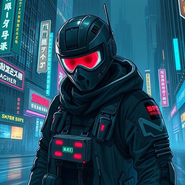 Neon Enforcer – Dark Techwear Cyberpunk Soldier A4 Digital Art Print