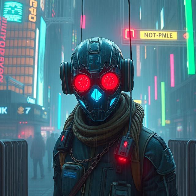 Crimson Echo – Futuristic Hacker in Red Goggles Cyberpunk Wall Art (A4 Digital Download)