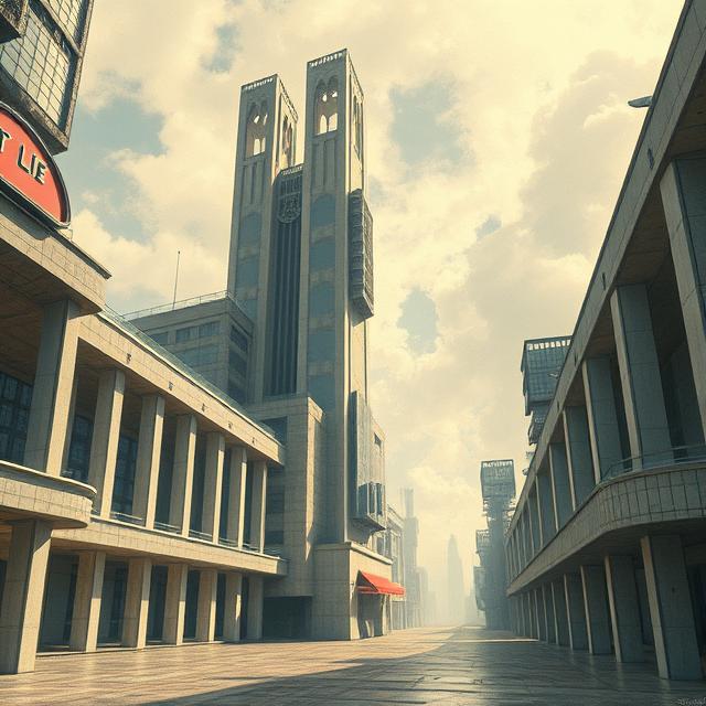 Neo-Urban Cathedral – Retro-Futurist Digital Architecture Print