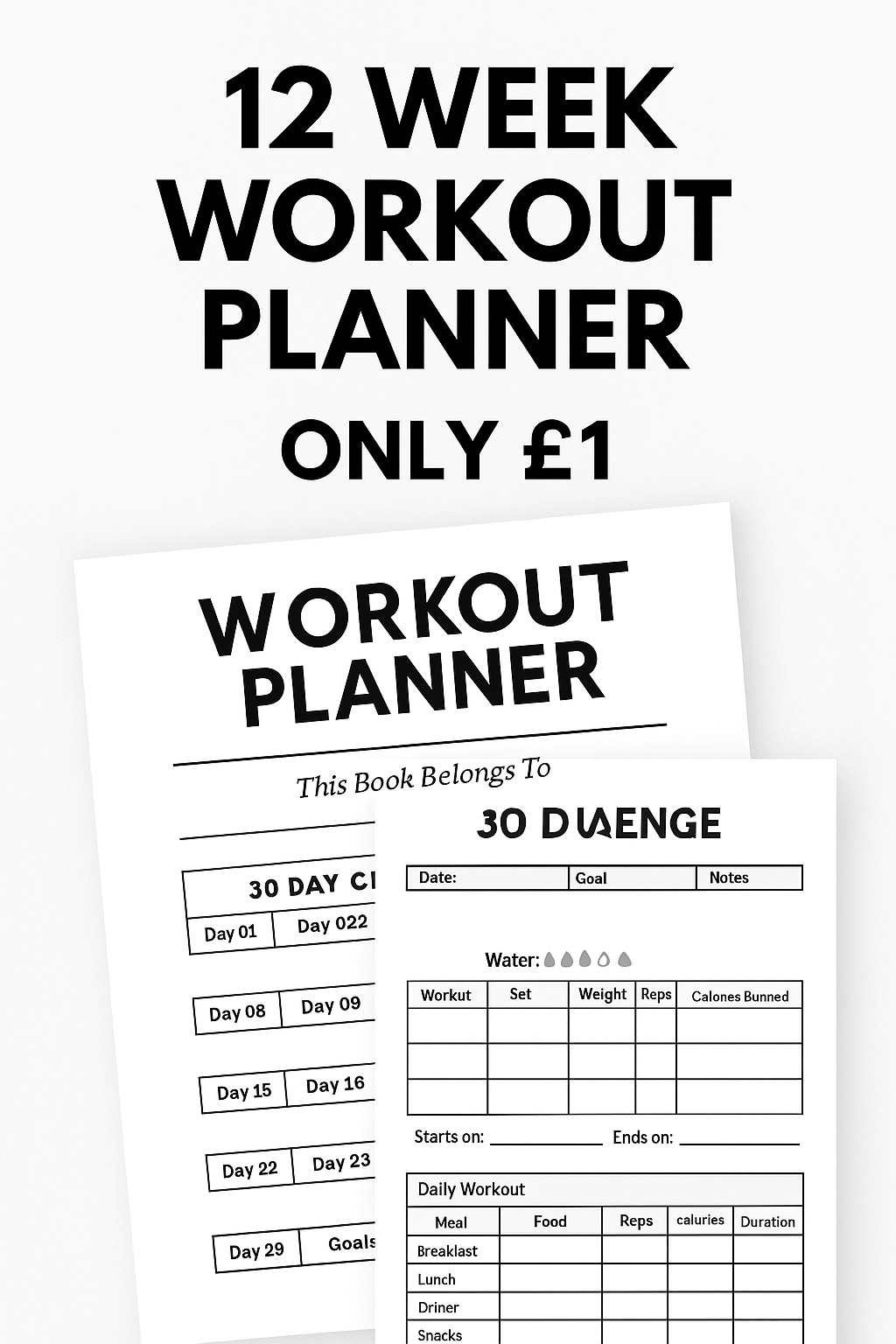 12 Week Workout Planner – Fitness Tracker & Goal Setter (PDF Printable)