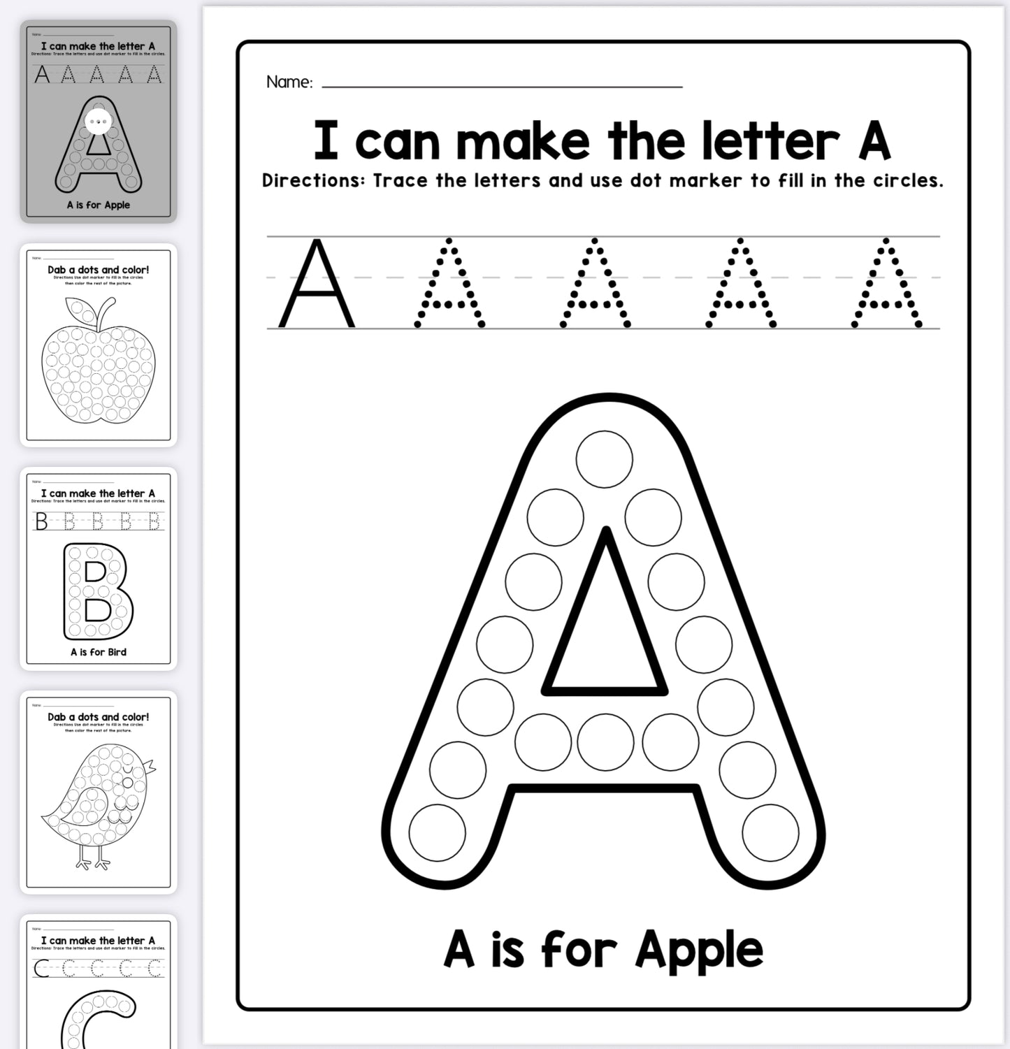 Alphabet Animals Dot Markers Worksheets – A to Z Learning Fun!