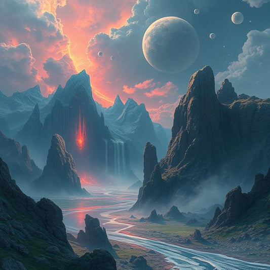 Digital Print – "Celestial Rift" | Sci-Fi Fantasy Wall Art | Volcano Planet Digital Landscape | Futuristic Mountain Scene | Instant Download