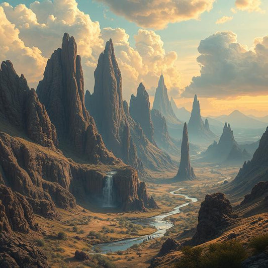 Digital Print – "Whispers of the Highlands" | Fantasy Canyon Spires Art | Surreal Explorer Landscape | Instant Download Wall Decor