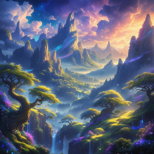 Digital Print – “Valley of Lumora” | Mystical Fantasy Landscape | Dream Realm Wall Art | Instant Download