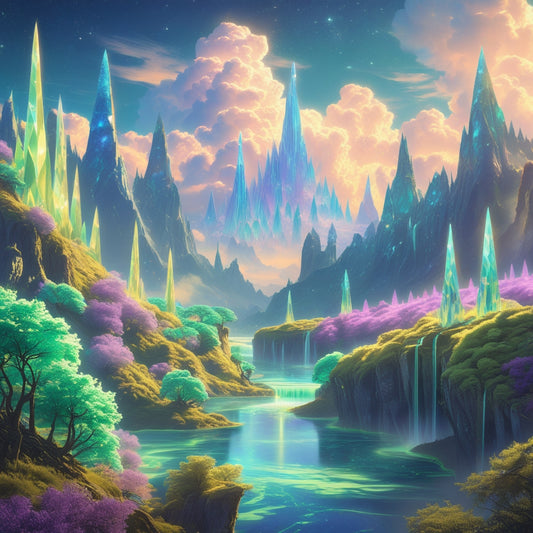 Celestial Crystal Peaks – Digital Fantasy Art Print | Magical Landscape Wall Decor | Instant A4 Download