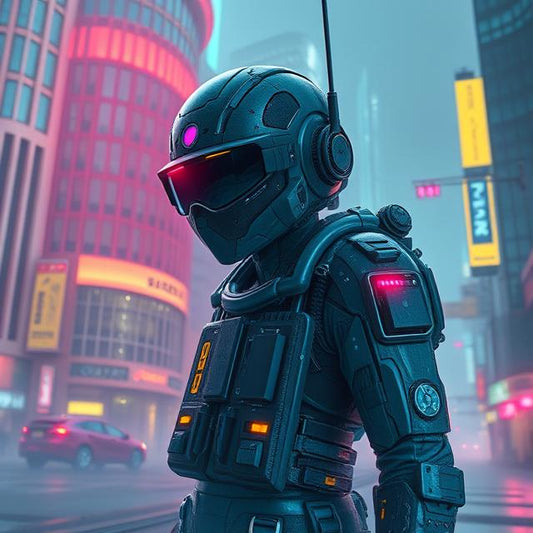 Cyber Guardian – Futuristic Neon City Warrior A4 Digital Art Print (Instant Download)