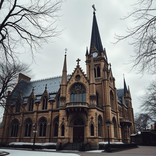 Winter Neo-Gothic Cathedral – Architecture Printable Wall Art (A4 Digital Download)