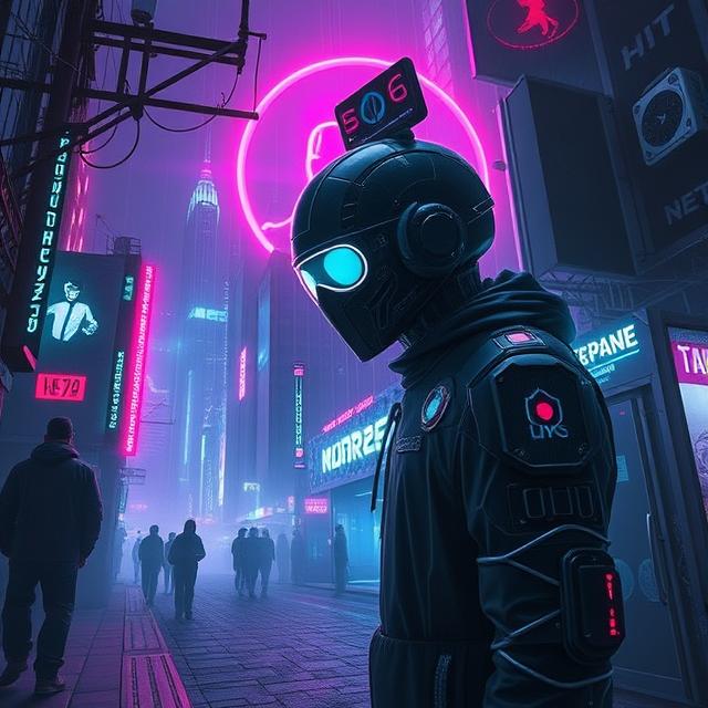 Neon Cyber Soldier Art Print – Futuristic Cityscape Digital Poster (A4 Download)