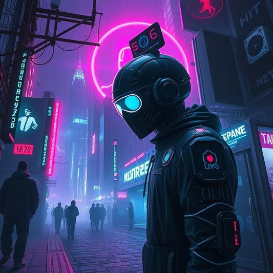 Neon Cyber Soldier Art Print – Futuristic Cityscape Digital Poster (A4 Download)