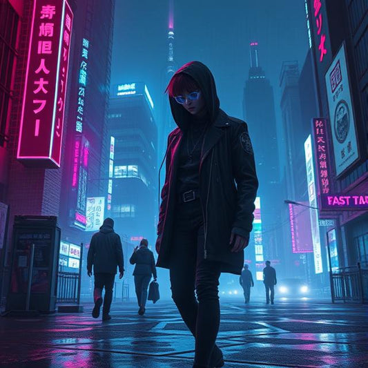 Cyberpunk Girl in Neon Street – Digital Art Print (A4 Download)