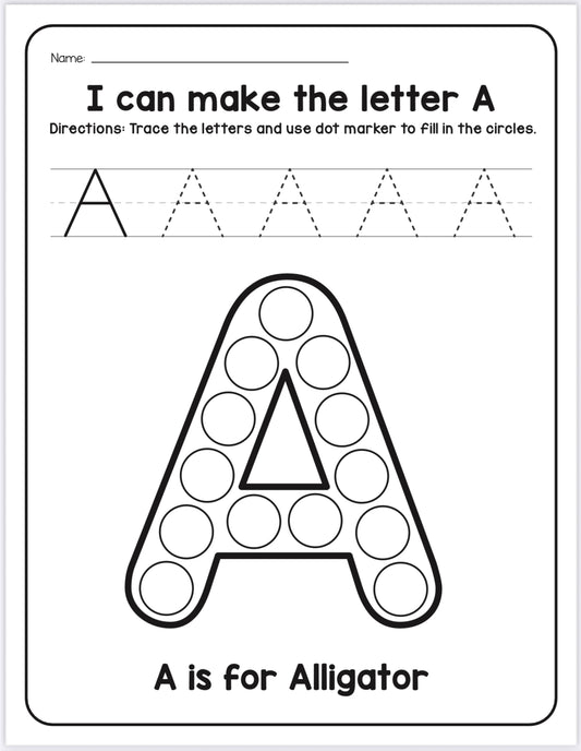 A–Z Animals Dot Marker Worksheets – 52-Page Printable Activity Set (PDF)