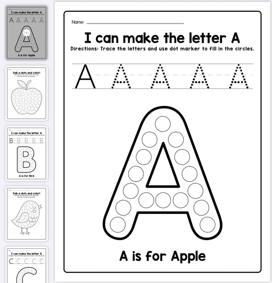 Alphabet Animals Dot Markers Worksheets – A to Z Learning Fun!
